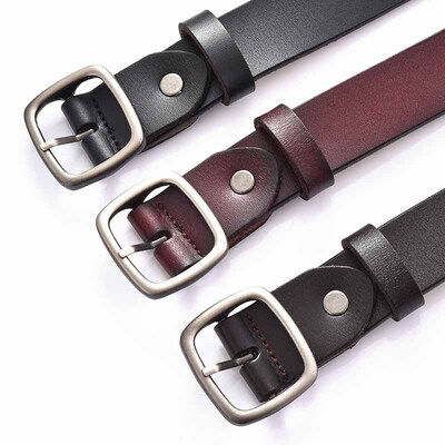 

Womens pure leather simple versatile first layer leather belt female fine denim retro hollow washed leather soft