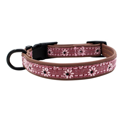 

Pet Cat Comfortable Microfiber Lined Pet Collar Small Flower Adjustable Buckle Cotton Buckle Dog Collar Size -L
