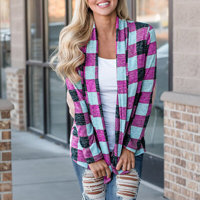 

Nomeni Womens Casual Plaid Open Cape Coat Loose Long Sleeve kimono Jacket Cardigan Tops