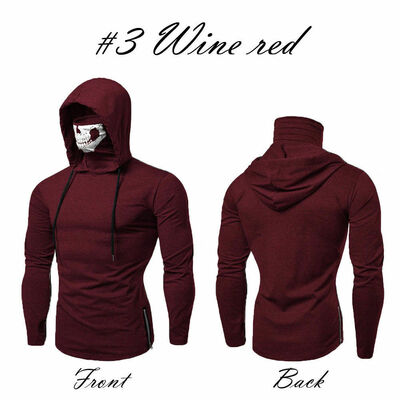 

Mens Gym Thin Hoodie Long Sleeve Hooded With Mask Skull Sweatshirt Tops