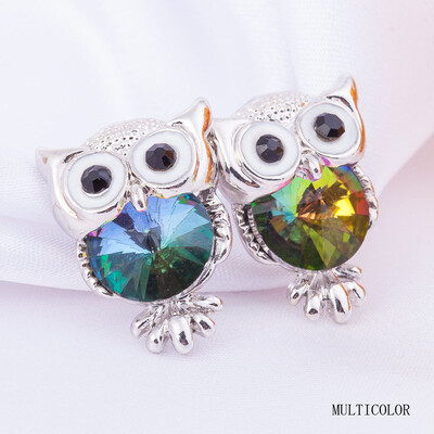 

Colorful Crystal Women Girls Charms Owl Stud Earrings Cute Jewelry Personality White Gold Color Ear Accessories