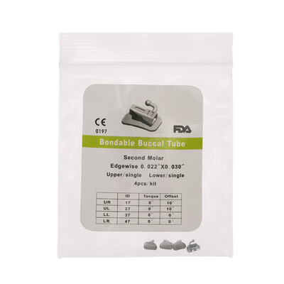 

4PcsPack Dental Orthodontic Buccal Tubes for 2nd Molar Single Tube 0022 Bondable Edgewise Buccal Tube