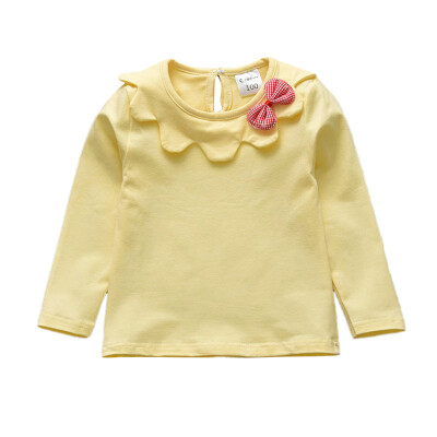 

Spring Autumn Baby Girl T-Shirts 1Y-7Y Long Sleeve Kids Striped Solid Bowknot Design Tops Tees Casual Soft Blouse 5 Colors