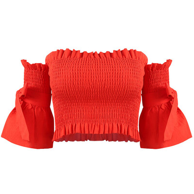 

Womens Crop Tops Off Shoulder Casual Sexy Short Sleeve T-Shirt Bow-knot Ruffle
