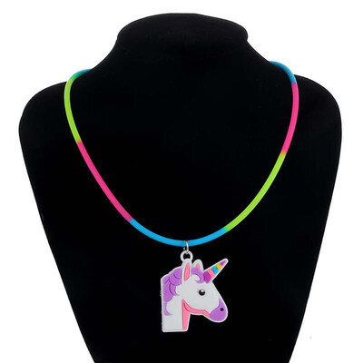 

Cute Unicorn Necklace Rainbow Silicone Girls PVC Pendant Rubber Kids Gift Great