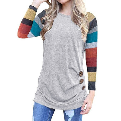 

Nomeni Women Casual Color Block Long Sleeve Button Tunic T-Shirt Blouse Tops BKL