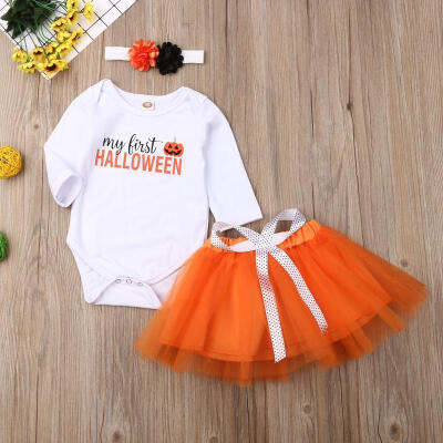 

My First Halloween Newborn Infant Baby Girl Dress Clothes Long Sleeve Pumpkin Romper Tutu Short Skirt Dress Outfits Clothes Se