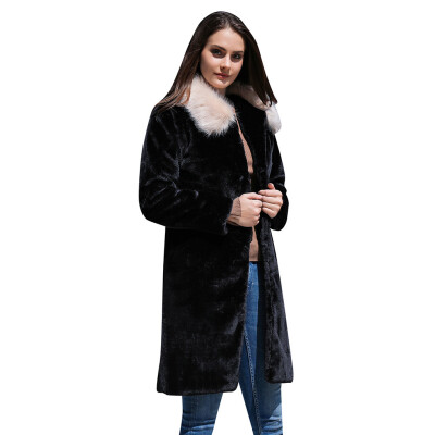 

Toponeto Women Fashion Solid Outerwear Faux Fur Cardigan Loose Turn-down Pocket Coat