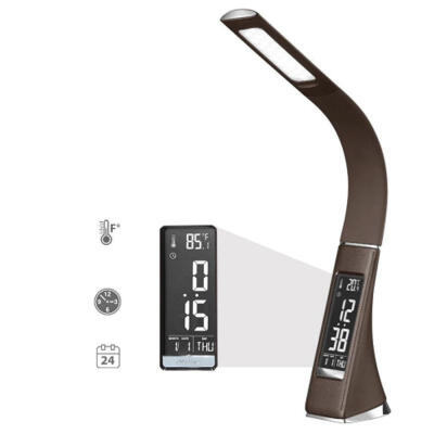 

Creative LED Desk Lamp Dimming Touch Leather Texture Folding Reading Table Lamp With Alarm Clock Calendar LCD Display