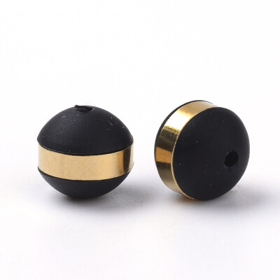 

Silicone Beads with 304 Stainless Steel Findings Round Golden Black 8mm Hole 15mm