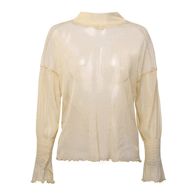

Women Mesh Perspective Split Long Sleeve Tops Flare Sleeve Sunscreen Blouse
