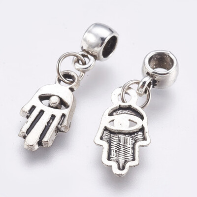 

Tibetan Style Alloy European Dangle Beads Hamsa HandHand of FatimaHand of Miriam Antique Silver 27mm Pendant 16x8x1mm