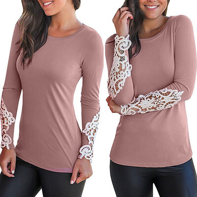 

Nomeni Womens Fashion Solid Casual O-Neck Long Sleeve Applique Tops Blouse T-Shirt
