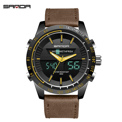 

Fashion Brand Men Sports Watches Leather Strap Digital Analog Watch Army Military Waterproof Male LED Clock Relogio Masculino