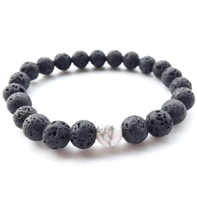

8 mm Natural Lava Volcanic Stone White Pine Hand Cord Elasticity Bracelet Unisex Pair Jewellery