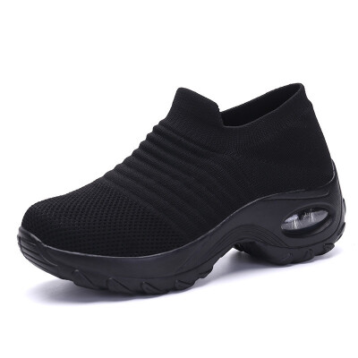 

breathable air mesh spring 2019 flat heels sneakers women casual slip on stretch knitted sock platform shoes woman flats