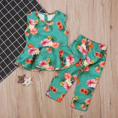 

Baby Girl Floral Suit Sleeveless Tops T-shirt Long Pants Outfits Clothes