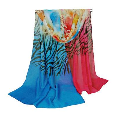 

New Women Chiffon Scarf Contrast Color Zebra Flower Print Colorful Long Shawl Pashmina