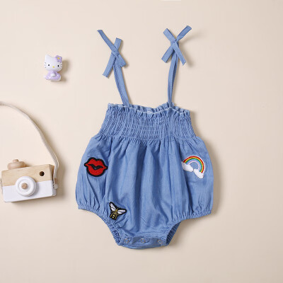 

New Child Baby Solid Color Clothes Summer Summer Refreshing Cowboy Newborn Toddler Sling Romper Jumpsuit Outfits