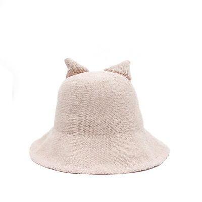 

Hat Lady Korean Version cute cat ear fisherman hat breathable knitted sunscreen hat summer outing pot hat tide