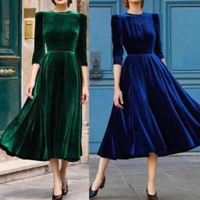 

Fashion Winter Women Lady Velvet Swing Plush Dress Party Evening Porm Long Maxi Dress