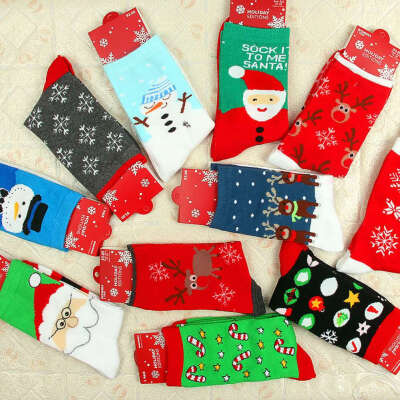 

1 pair Womens Socks Warm Christmas Cotton Socks Mid Tube Santa Claus Elk Socks