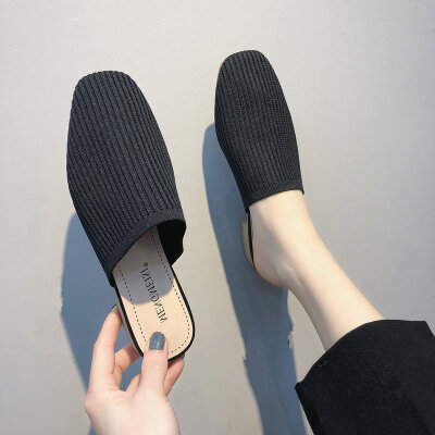 

Knitting elasticity breathable fashion bag head half drag heel lazy person pedal one foot to wear casual sandals&slippers outs