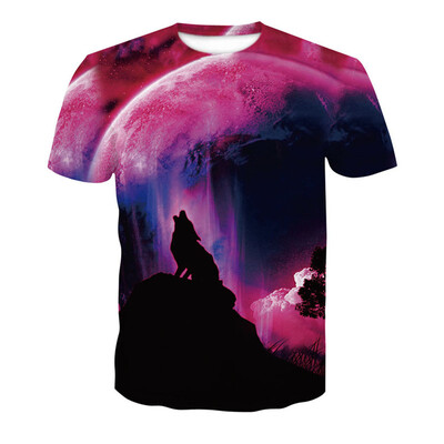 

3D Blood Wolf Print Men\s Casual Short Sleeve Graphic T-shirt