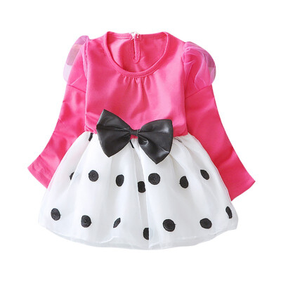 

Autumn Girl Dress with Bow Cute Dot Evening Dress Princess Birthday Party Mesh Kids Baby Dresses