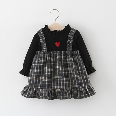 

Toddler Baby Kids Girls Patchwork Ruched Ruffles Plaid Love Print Dress Clothes