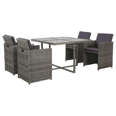

5 Piece Outdoor Dining Set with Cushions Poly Rattan Gray
