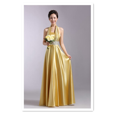 

2018 autumn&winter long dress hanging neck business etiquette dress dinner dress bridesmaid dress costume