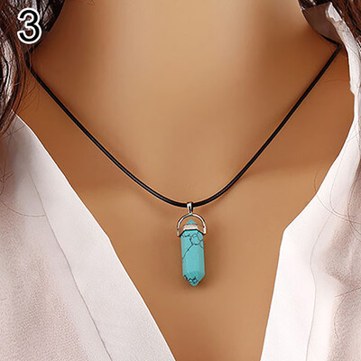 

Faux Gemstone Rock Natural Quartz Healing Point Chakra Reiki Pendant Rope Necklace