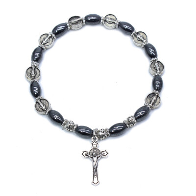 

Christ Religion Symbol Black Pearls Cross Bracelet Unisex Pair Bracelet Men Jewellery Hot Gift