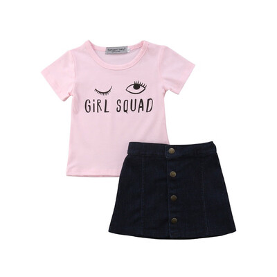 

Newborn Toddler Kid Baby Girls Top T-shirt Denim Skirts Dress Outfits Clothes