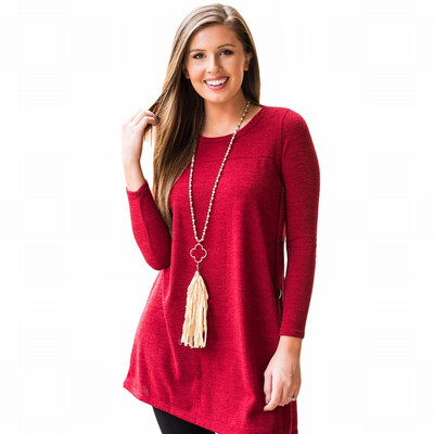 

Solid color round neck long sleeve left single row button slim fit shirt womens