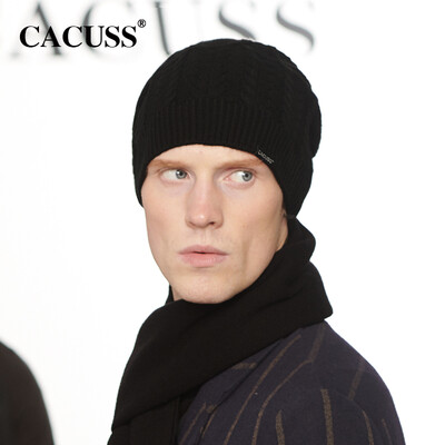 

CACUSS Z0322 wool cap male winter solid color wool knit twist flower warm fashion hat black
