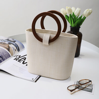 

2017 summer new Korean version of the straw wrapped wood ring handbag simple shoulder bag large capacity package