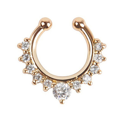 

EK165 New Crystal Clicker Fake Septum For Women Clip Hoop Nose Ring Faux Piercing Gold Silver Plated Men Girl Gift Body Jewelry