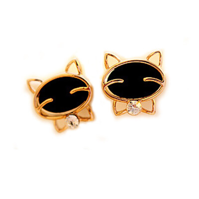 

New Fashion Cute Black Cat Ear Studs Exquisite Rhinestone Earrings Womens Gifts
