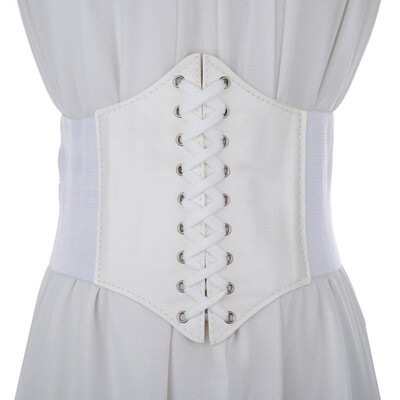 

Sexy Women Corset Belt PU Leather Splice Lace-Up Elastic Cincher Wide Waistband Waist Strap