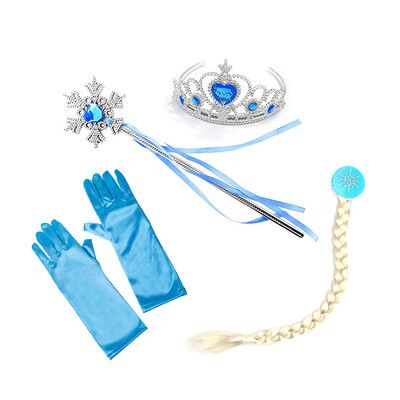 

4PcsSet Princess Accessories Crown Wig Gloves Magic Wand Cosplay Toy Set for Kids Dress Party Girl Gifts