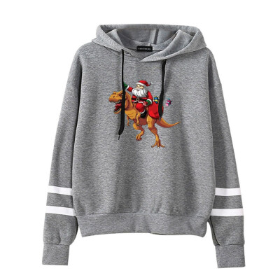 

New Christmas Women Hoodie Funny Dinosaur Santa Claus Sweatshirt Graphic Printed Pullover Hooded Hoodie