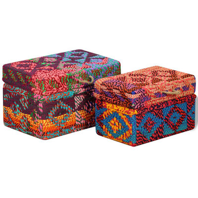 

Storage Boxes Set of 2 Chindi Fabric Multicolor