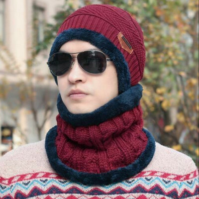 

Men Women Winter Warm Crochet Knit Baggy Beanie Wool Skull Hat Ski Cap Scarf Set