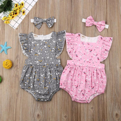 

UK Stock Kids Baby Girl Ruffle Romper Newborn Headband Infant Jumpsuit Bodysuit