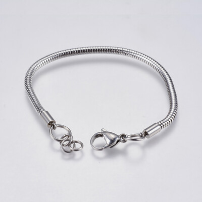 

304 Stainless Steel Snake Chain Bracelet Makings with Lobster Claw Clasps Stainless Steel Color 6-78"175cm 3mm Hole 4mm