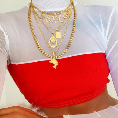 

Retro Women Necklaces Letters Trophy Pharaoh Portrait Geometry Pendant Clavicle Chain Multilayer Gold Necklace Set Jewelry Wear