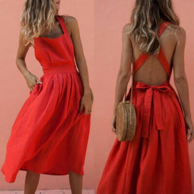 

US Stock Women Boho Backless Long Dress Summer Evening Party Beach Sundress S-XL
