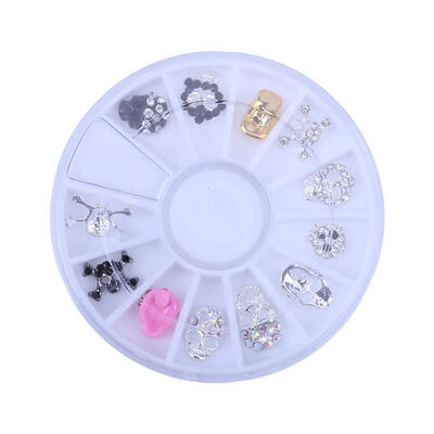

12pcs Silver Skull Alloy 3D AB Rhinestone Crystal Nail Art Tips Slice Decor